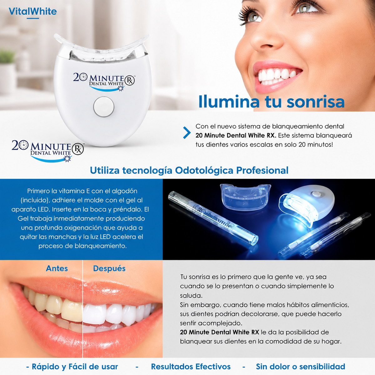 VitalWhite: dientes 8 tonos más blancos en 20 minutos